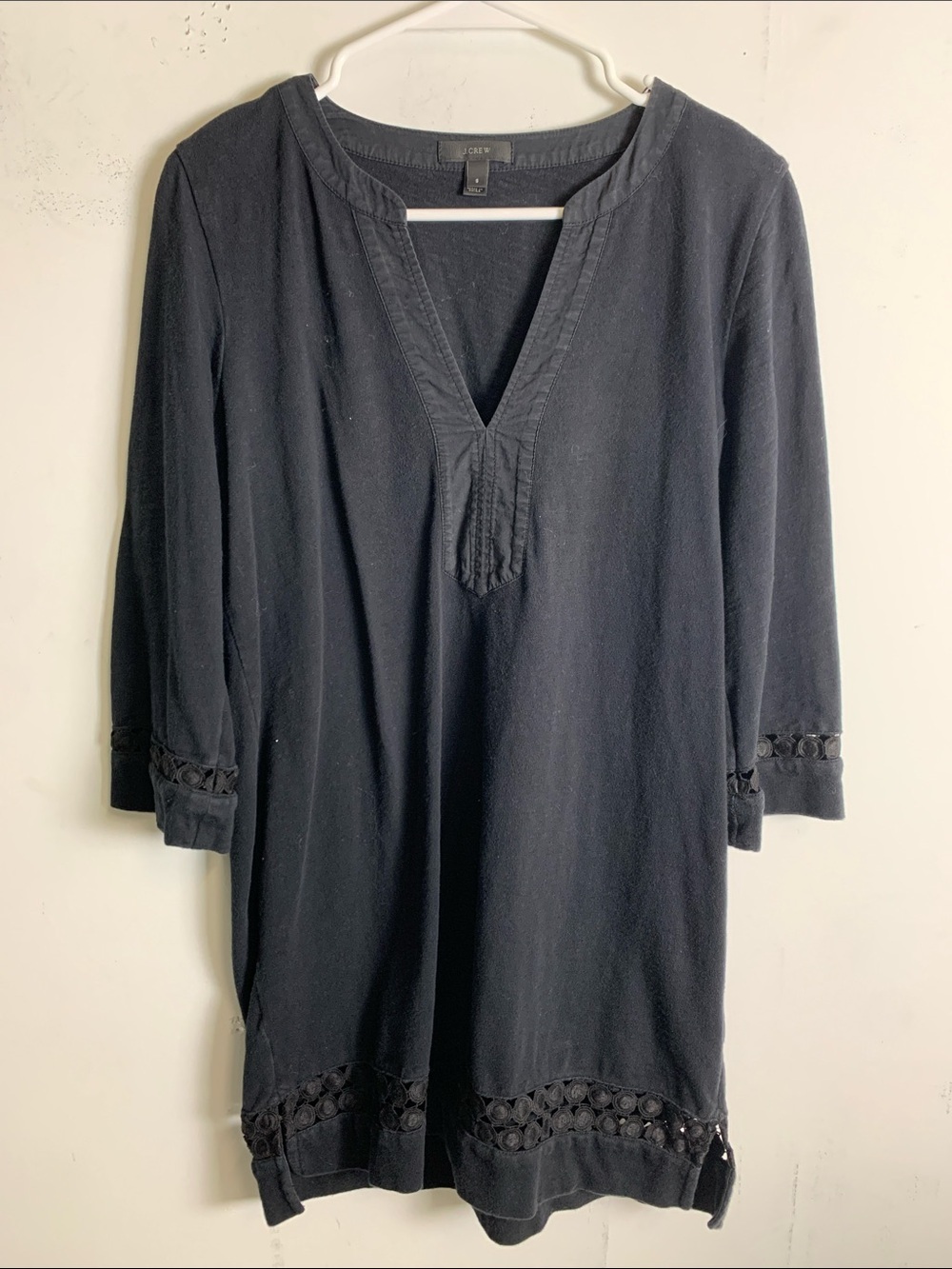 J. Crew Black Mini Dress with Crochet Trim